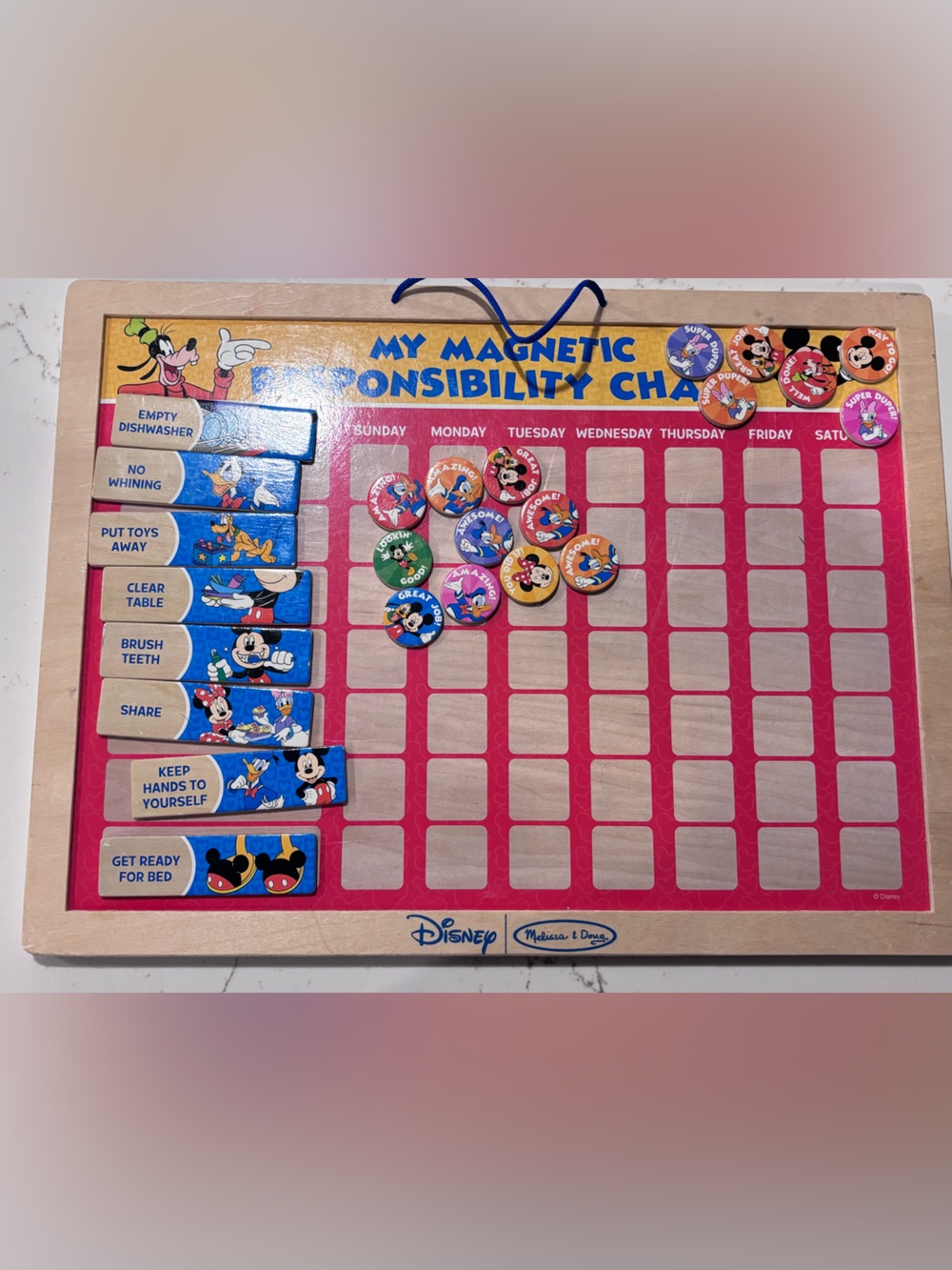 Magnetic wooden responsibility / chore chart Disney